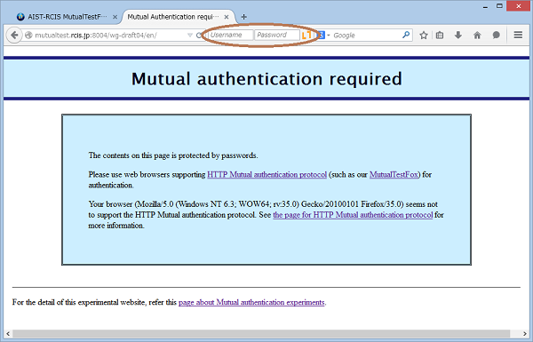 Figure 2: HTTP Mutual Access Authentication is required.