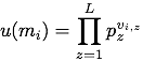 u(m_i) = (z = 1 to L) p_z^v_{i,z}